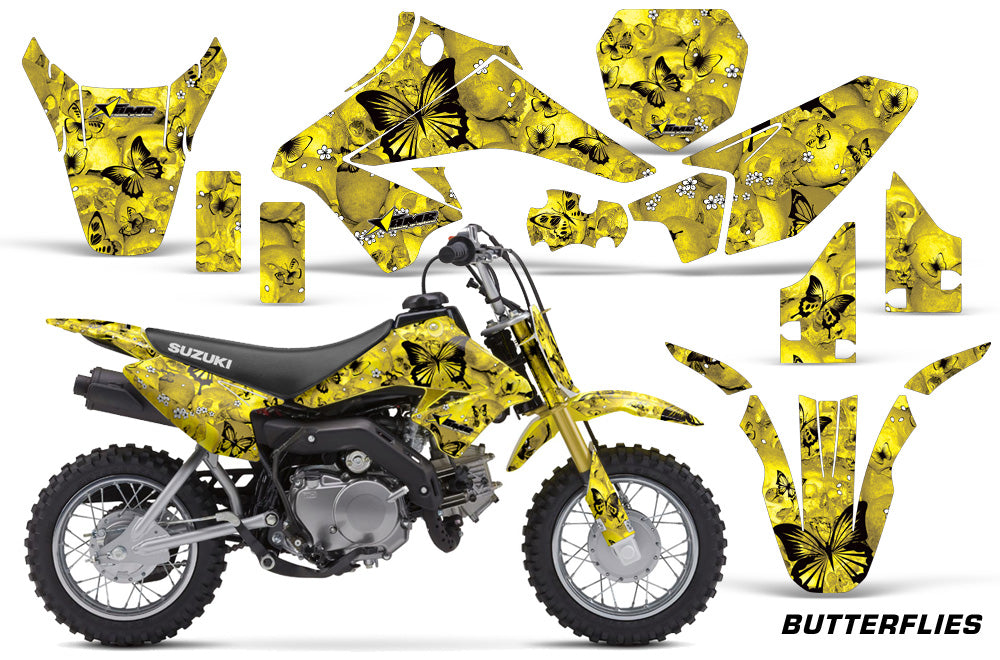 Dirt Bike Graphics Kit Decal Sticker Wrap For Suzuki DRZ70 2008-2016 BUTTERFLIES BLACK YELLOW-atv motorcycle utv parts accessories gear helmets jackets gloves pantsAll Terrain Depot