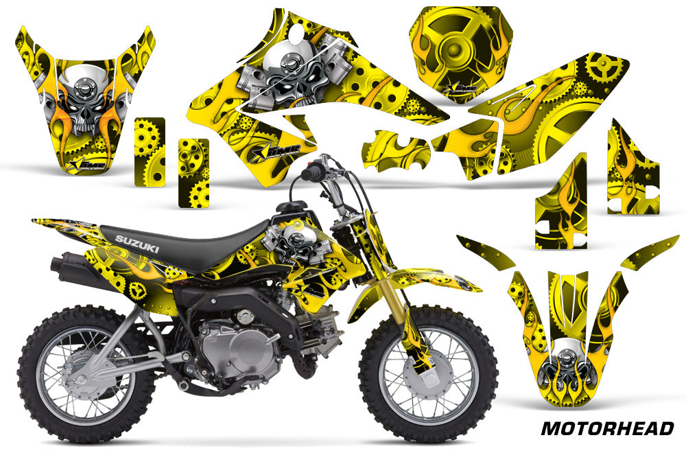 Dirt Bike Graphics Kit Decal Sticker Wrap For Suzuki DRZ70 2008-2016 MOTORHEAD YELLOW-atv motorcycle utv parts accessories gear helmets jackets gloves pantsAll Terrain Depot