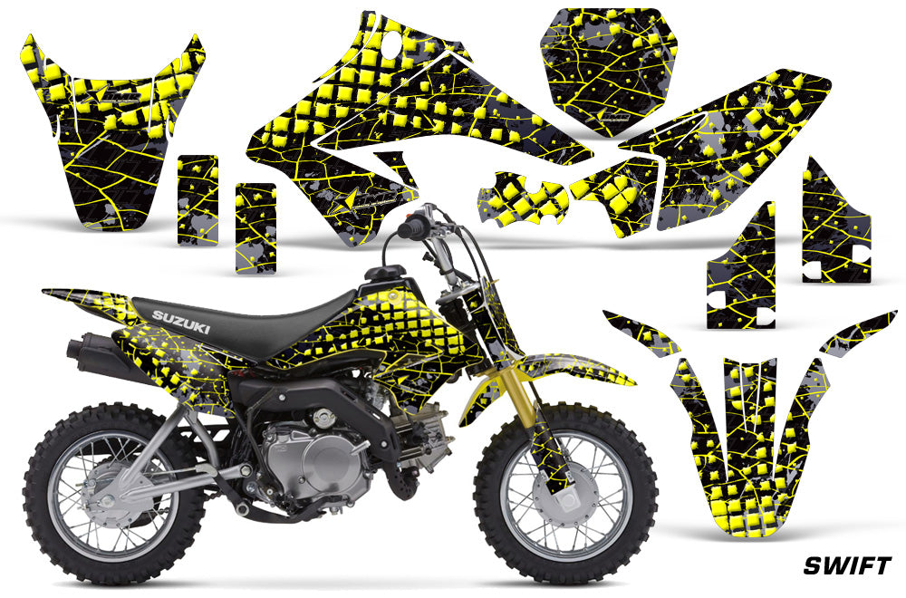 Dirt Bike Graphics Kit Decal Sticker Wrap For Suzuki DRZ70 2008-2016 SWIFT YELLOW BLACK-atv motorcycle utv parts accessories gear helmets jackets gloves pantsAll Terrain Depot