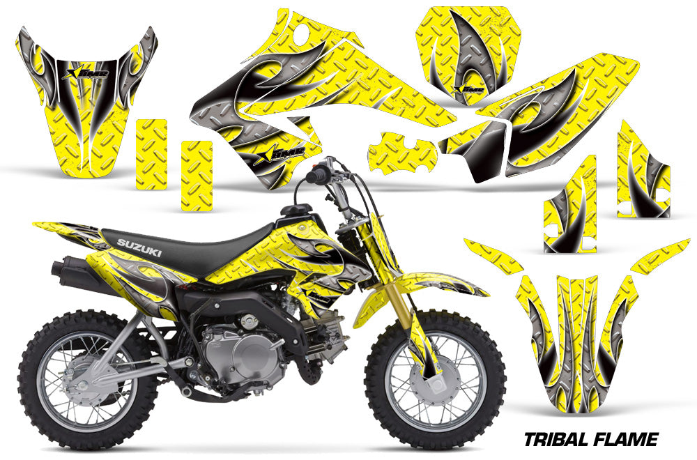 Dirt Bike Graphics Kit Decal Sticker Wrap For Suzuki DRZ70 2008-2016 TRIBAL BLACK YELLOW-atv motorcycle utv parts accessories gear helmets jackets gloves pantsAll Terrain Depot