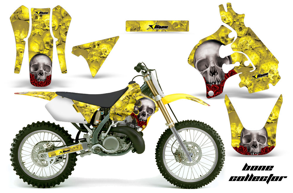 Dirt Bike Graphics Kit Decal Sticker Wrap For Suzuki RM125 1996-1998 BONES YELLOW-atv motorcycle utv parts accessories gear helmets jackets gloves pantsAll Terrain Depot