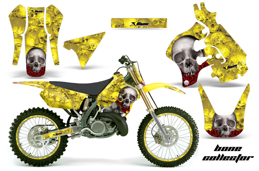 Graphics Kit Decal Sticker Wrap + # Plates For Suzuki RM125 1996-1998 BONES YELLOW-atv motorcycle utv parts accessories gear helmets jackets gloves pantsAll Terrain Depot