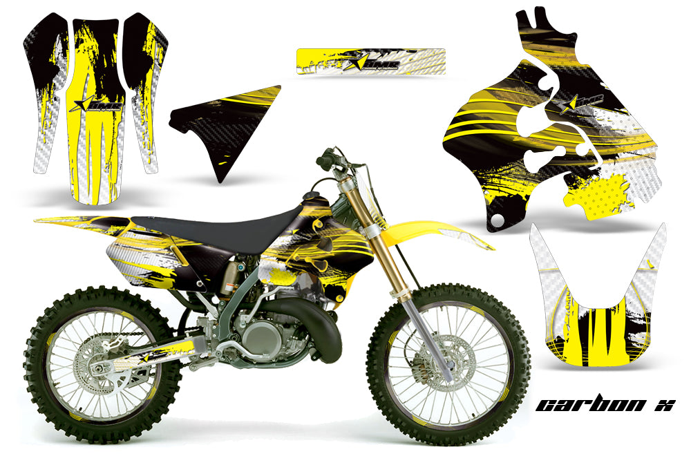 Graphics Kit Decal Sticker Wrap + # Plates For Suzuki RM125 1996-1998 CARBONX YELLOW-atv motorcycle utv parts accessories gear helmets jackets gloves pantsAll Terrain Depot