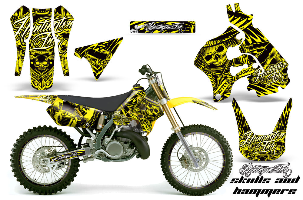 Graphics Kit Decal Sticker Wrap + # Plates For Suzuki RM125 1996-1998 HISH YELLOW-atv motorcycle utv parts accessories gear helmets jackets gloves pantsAll Terrain Depot
