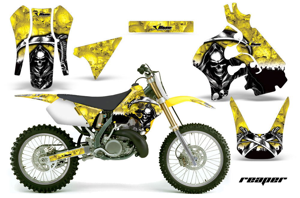 Dirt Bike Graphics Kit Decal Sticker Wrap For Suzuki RM125 1996-1998 REAPER YELLOW-atv motorcycle utv parts accessories gear helmets jackets gloves pantsAll Terrain Depot