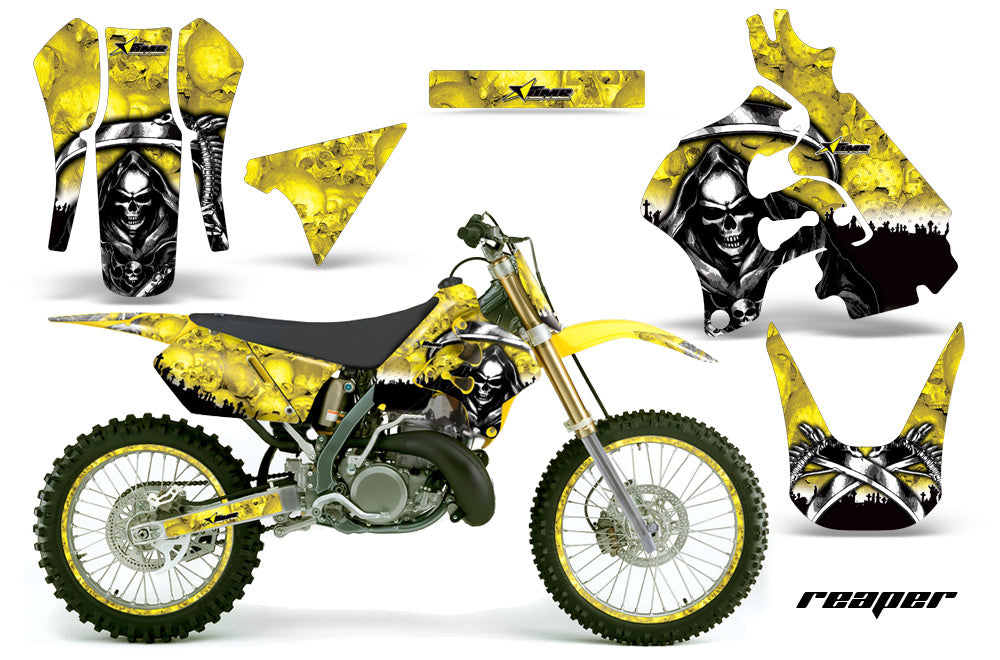 Graphics Kit Decal Sticker Wrap + # Plates For Suzuki RM125 1996-1998 REAPER YELLOW-atv motorcycle utv parts accessories gear helmets jackets gloves pantsAll Terrain Depot