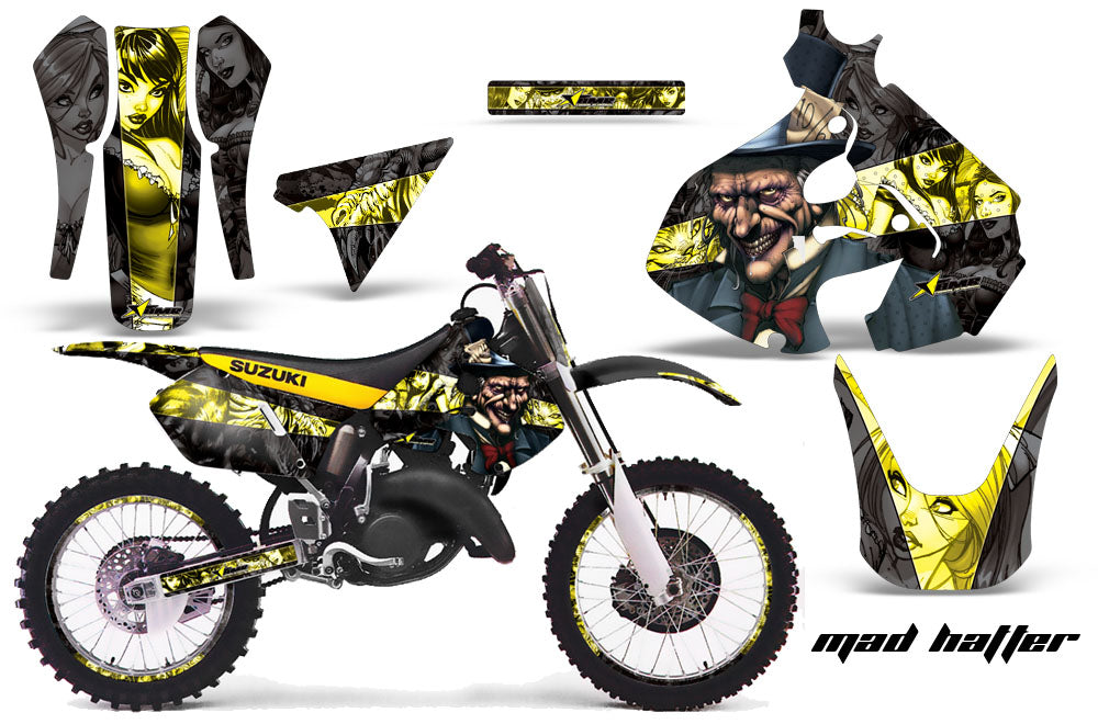 Graphics Kit Decal Sticker Wrap + # Plates For Suzuki RM125 1999-2000 HATTER YELLOW BLACK-atv motorcycle utv parts accessories gear helmets jackets gloves pantsAll Terrain Depot