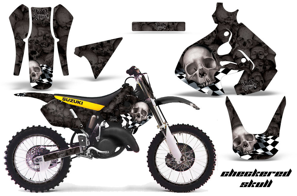 Graphics Kit Decal Sticker Wrap + # Plates For Suzuki RM125 1999-2000 CHECKERED SILVER-atv motorcycle utv parts accessories gear helmets jackets gloves pantsAll Terrain Depot