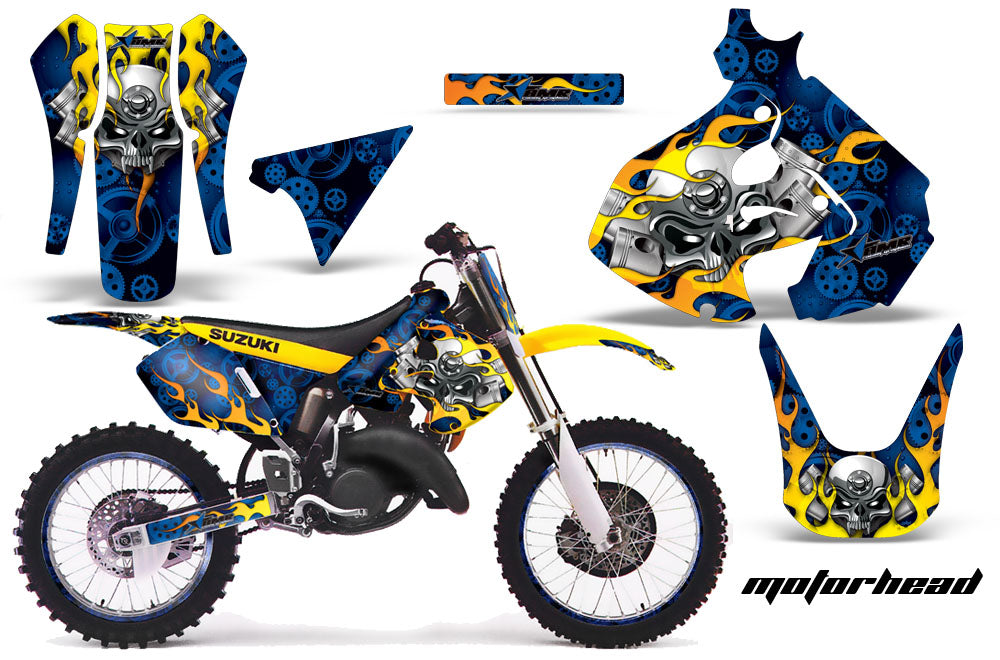 Graphics Kit Decal Sticker Wrap + # Plates For Suzuki RM125 1999-2000 MOTORHEAD BLUE-atv motorcycle utv parts accessories gear helmets jackets gloves pantsAll Terrain Depot