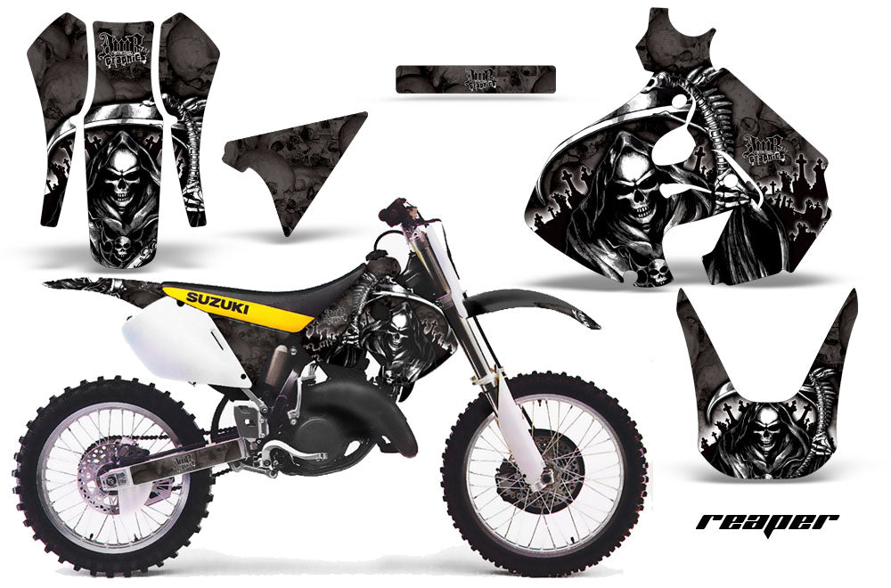Dirt Bike Graphics Kit Decal Sticker Wrap For Suzuki RM125 1999-2000 REAPER BLACK-atv motorcycle utv parts accessories gear helmets jackets gloves pantsAll Terrain Depot