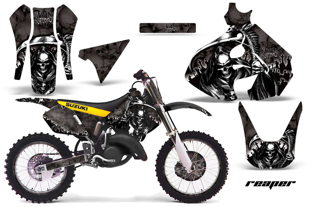 Graphics Kit Decal Sticker Wrap + # Plates For Suzuki RM125 1999-2000 REAPER BLACK-atv motorcycle utv parts accessories gear helmets jackets gloves pantsAll Terrain Depot