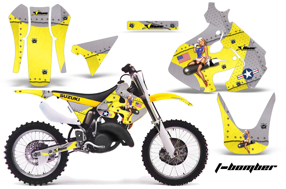 Dirt Bike Graphics Kit Decal Sticker Wrap For Suzuki RM125 1999-2000 TBOMBER YELLOW-atv motorcycle utv parts accessories gear helmets jackets gloves pantsAll Terrain Depot