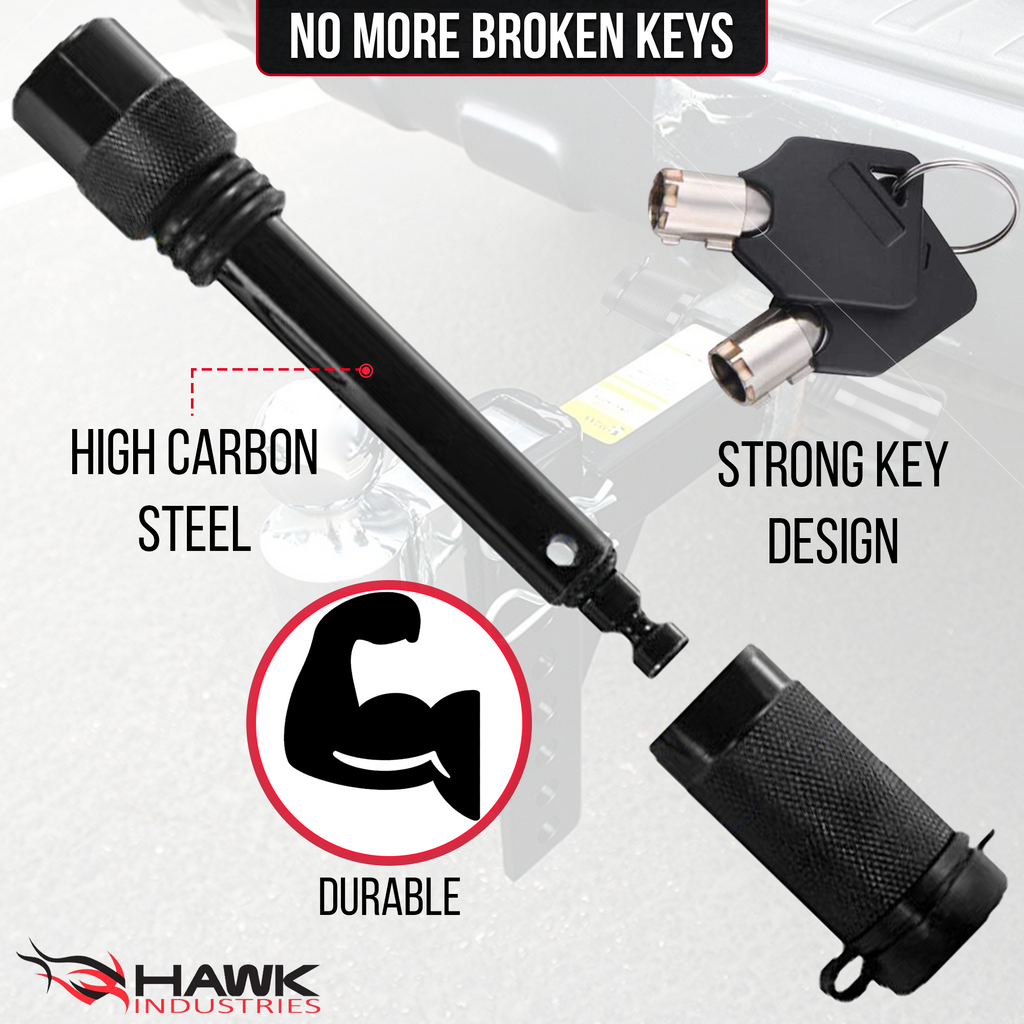 Hawk Motosport 5/8" Hitch Pin Lock Barbell-Style Anti-Rattle Universal Receiver Locking Black