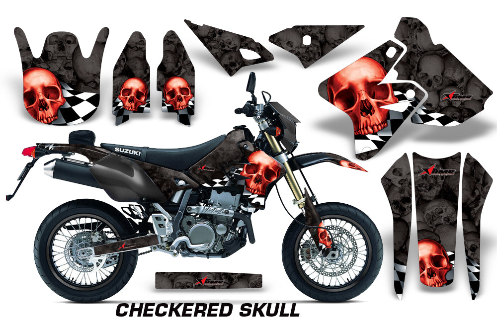 Dirt Bike Graphics Kit Decal Sticker Wrap For Suzuki DRZ400SM 2000-2018 CHECKERED RED BLACK-atv motorcycle utv parts accessories gear helmets jackets gloves pantsAll Terrain Depot