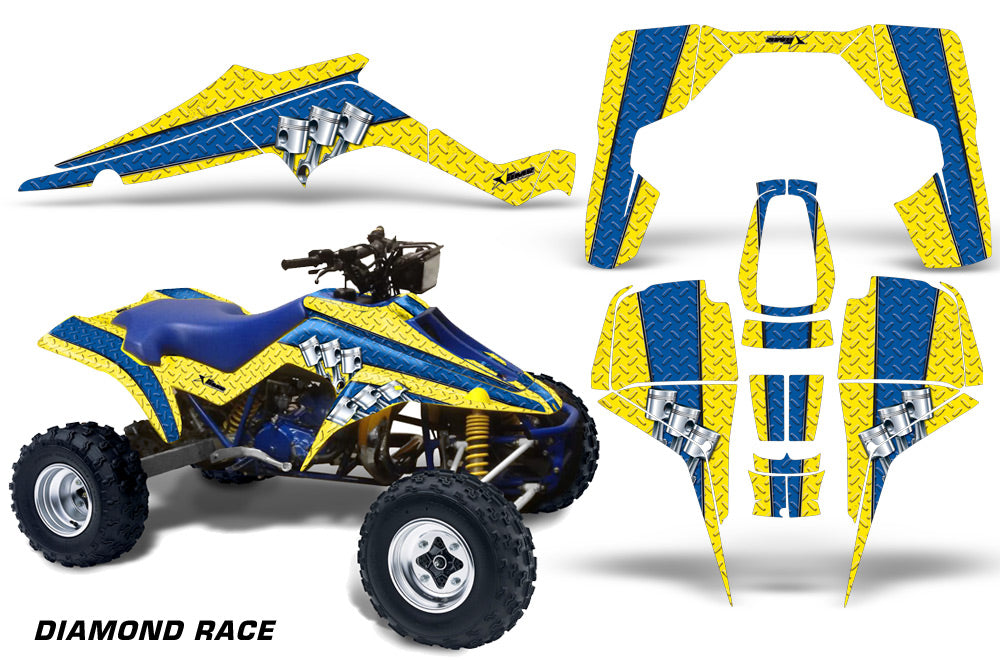ATV Graphic Kit Quad Decal Wrap For Suzuki Quadracer LT500R 1987-1990 DIAMOND RACE BLUE YELLOW-atv motorcycle utv parts accessories gear helmets jackets gloves pantsAll Terrain Depot