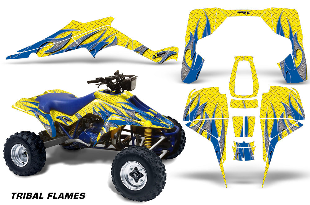 ATV Graphic Kit Quad Decal Wrap For Suzuki Quadracer LT500R 1987-1990 TRIBAL BLUE YELLOW-atv motorcycle utv parts accessories gear helmets jackets gloves pantsAll Terrain Depot