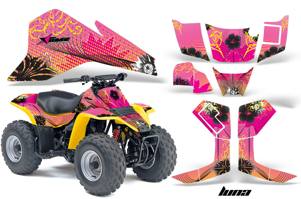 ATV Graphics Kit Quad Decal Sticker Wrap For Suzuki LT80 1987-2006 LUNA YELLOW PINK-atv motorcycle utv parts accessories gear helmets jackets gloves pantsAll Terrain Depot