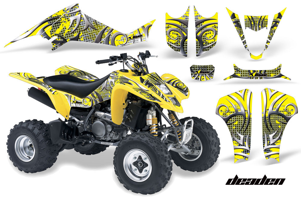ATV Graphics Kit Decal Sticker Wrap For Kawasaki KFX400 2003-2008 DEADEN YELLOW-atv motorcycle utv parts accessories gear helmets jackets gloves pantsAll Terrain Depot