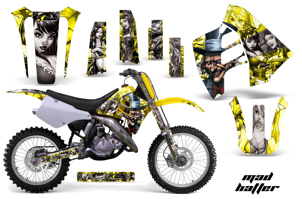 Dirt Bike Graphics Kit Decal Sticker Wrap For Suzuki RM125 RM250 1990-1992 HATTER SILVER YELLOW-atv motorcycle utv parts accessories gear helmets jackets gloves pantsAll Terrain Depot