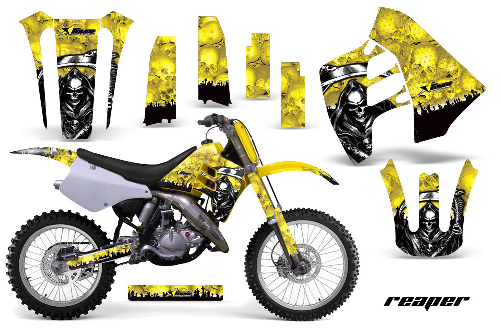 Dirt Bike Graphics Kit Decal Sticker Wrap For Suzuki RM125 RM250 1990-1992 REAPER YELLOW-atv motorcycle utv parts accessories gear helmets jackets gloves pantsAll Terrain Depot