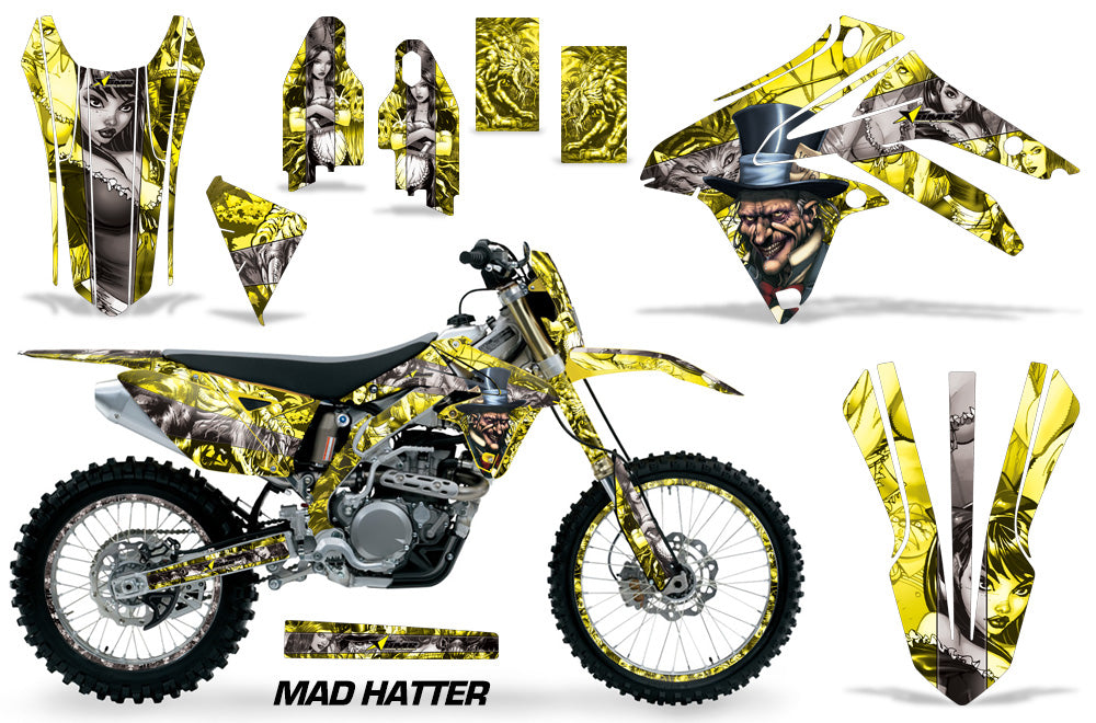 Graphics Kit Decal Sticker Wrap + # Plates For Suzuki RMX450Z 2009-2017 HATTER SILVER YELLOW-atv motorcycle utv parts accessories gear helmets jackets gloves pantsAll Terrain Depot