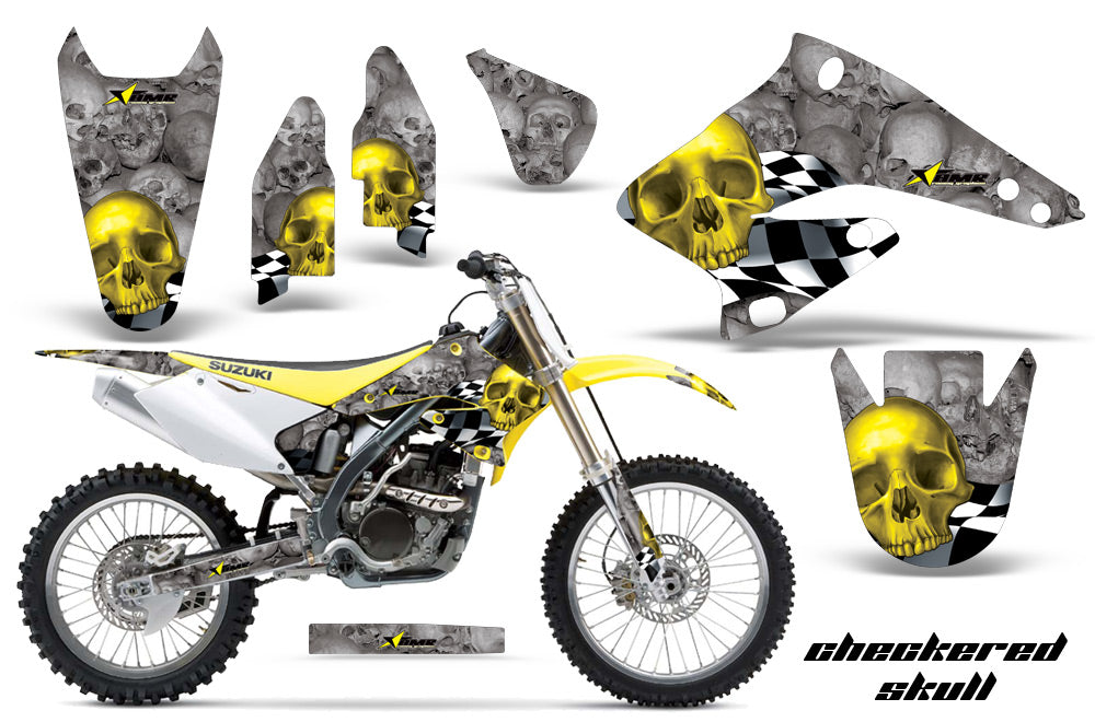 Dirt Bike Graphics Kit Decal Sticker Wrap For Suzuki RMZ250 2004-2006 CHECKERED YELLOW SILVER-atv motorcycle utv parts accessories gear helmets jackets gloves pantsAll Terrain Depot