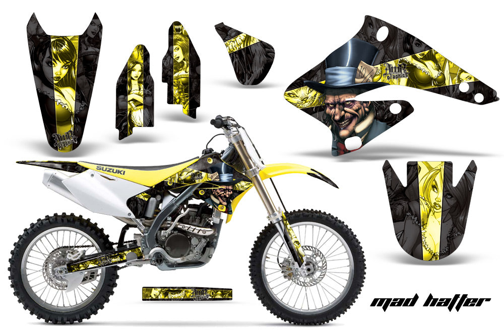 Dirt Bike Graphics Kit Decal Sticker Wrap For Suzuki RMZ250 2004-2006 HATTER BLACK YELLOW-atv motorcycle utv parts accessories gear helmets jackets gloves pantsAll Terrain Depot