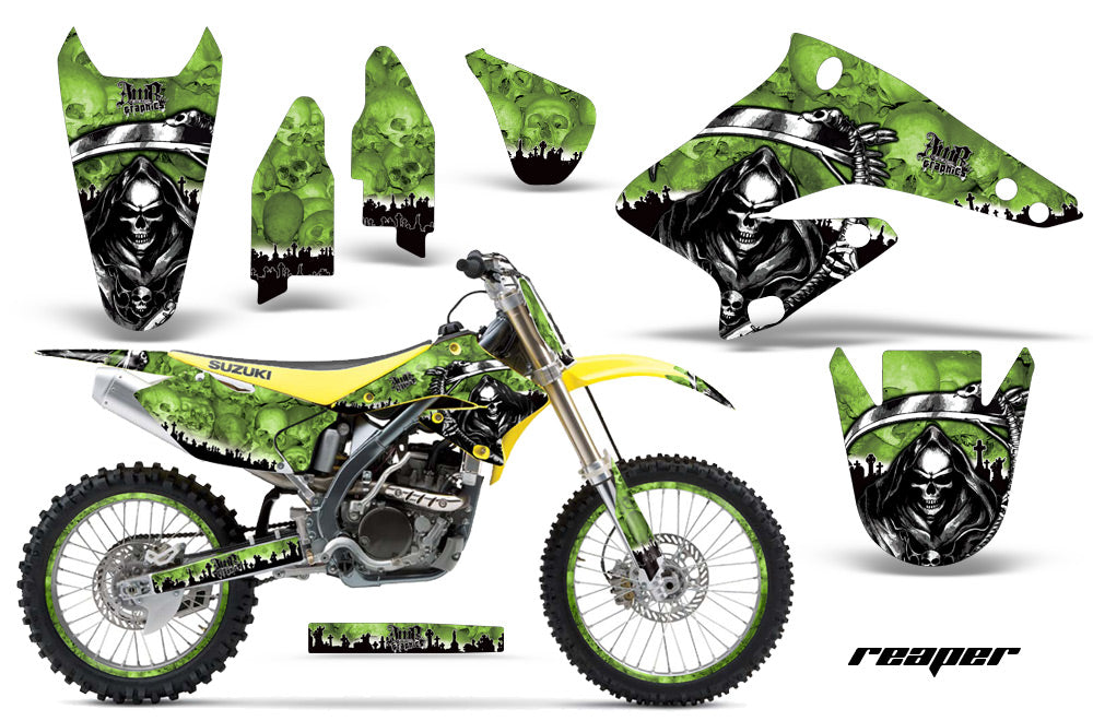 Graphics Kit Decal Sticker Wrap + # Plates For Suzuki RMZ250 2004-2006 REAPER GREEN-atv motorcycle utv parts accessories gear helmets jackets gloves pantsAll Terrain Depot