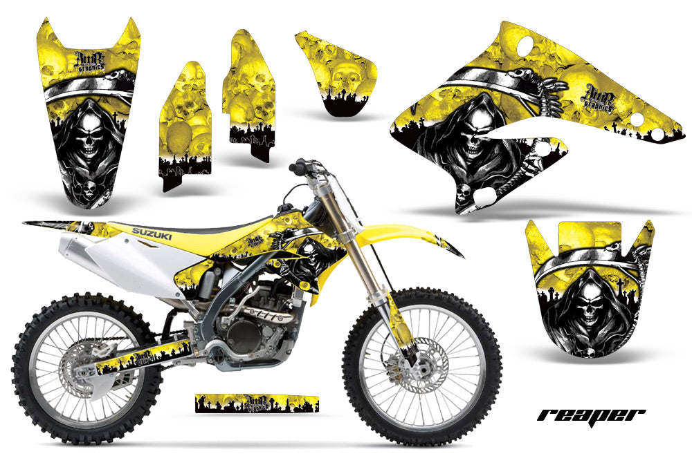 Dirt Bike Graphics Kit Decal Sticker Wrap For Suzuki RMZ250 2004-2006 REAPER YELLOW-atv motorcycle utv parts accessories gear helmets jackets gloves pantsAll Terrain Depot