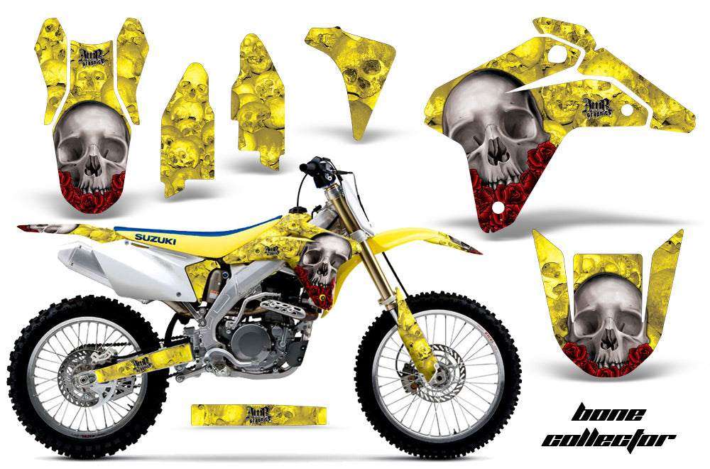 Dirt Bike Graphics Kit Decal Sticker Wrap For Suzuki RMZ450 2005-2006 BONES YELLOW-atv motorcycle utv parts accessories gear helmets jackets gloves pantsAll Terrain Depot
