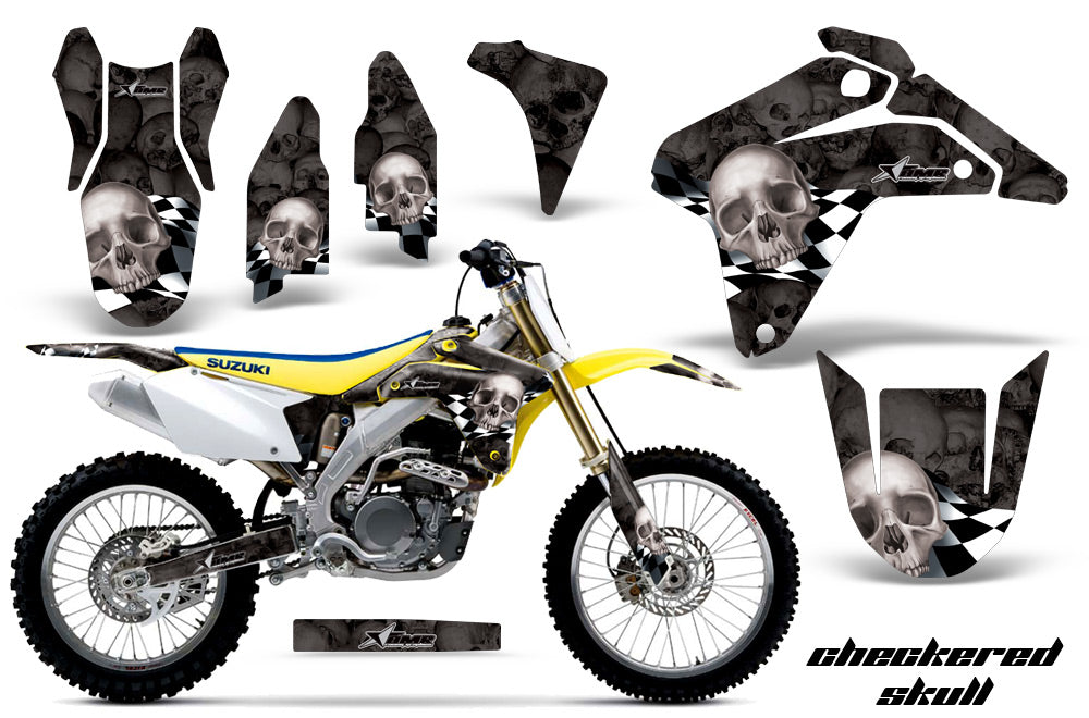 Dirt Bike Graphics Kit Decal Sticker Wrap For Suzuki RMZ450 2005-2006 CHECKERED SILVER BLACK-atv motorcycle utv parts accessories gear helmets jackets gloves pantsAll Terrain Depot