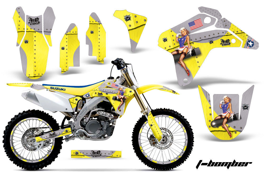 Dirt Bike Graphics Kit Decal Sticker Wrap For Suzuki RMZ450 2005-2006 TBOMBER YELLOW-atv motorcycle utv parts accessories gear helmets jackets gloves pantsAll Terrain Depot