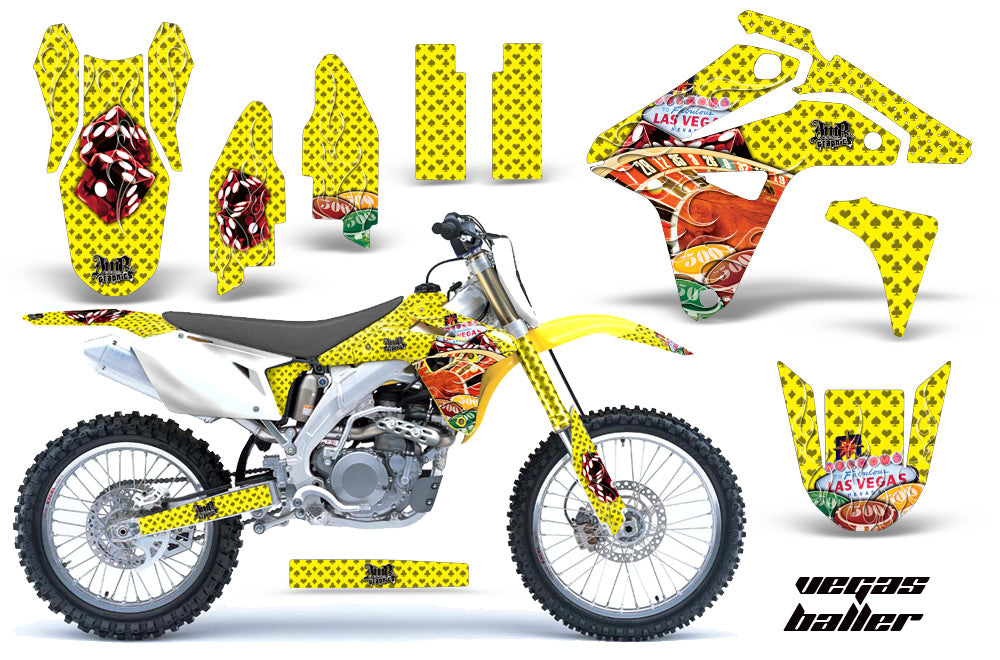 Dirt Bike Graphics Kit MX Decal Sticker Wrap For Suzuki RMZ450 2007 VEGAS YELLOW-atv motorcycle utv parts accessories gear helmets jackets gloves pantsAll Terrain Depot