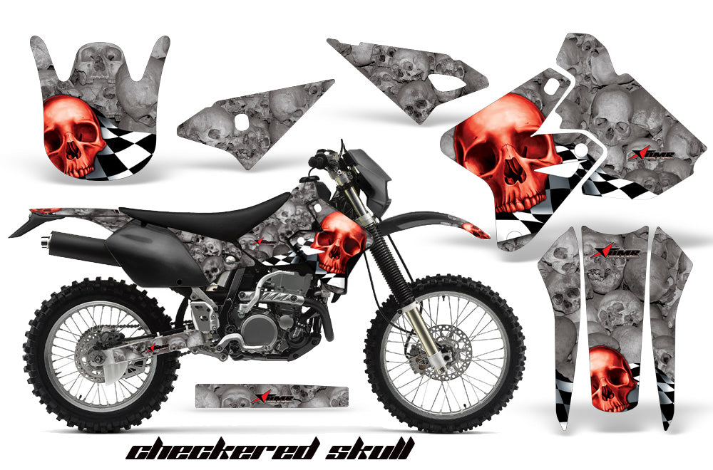 Dirt Bike Graphics Kit Decal Sticker Wrap For Suzuki DRZ400S 2000-2018 CHECKERED SILVER RED-atv motorcycle utv parts accessories gear helmets jackets gloves pantsAll Terrain Depot