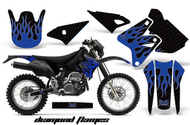 Dirt Bike Graphics Kit Decal Sticker Wrap For Suzuki DRZ400S 2000-2018 DIAMOND FLAMES BLUE BLACK-atv motorcycle utv parts accessories gear helmets jackets gloves pantsAll Terrain Depot