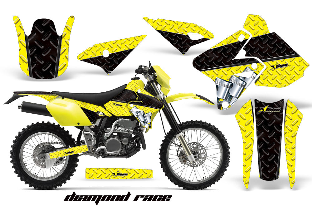Dirt Bike Graphics Kit Decal Sticker Wrap For Suzuki DRZ400S 2000-2018 DIAMOND RACE YELLOW BLACK-atv motorcycle utv parts accessories gear helmets jackets gloves pantsAll Terrain Depot