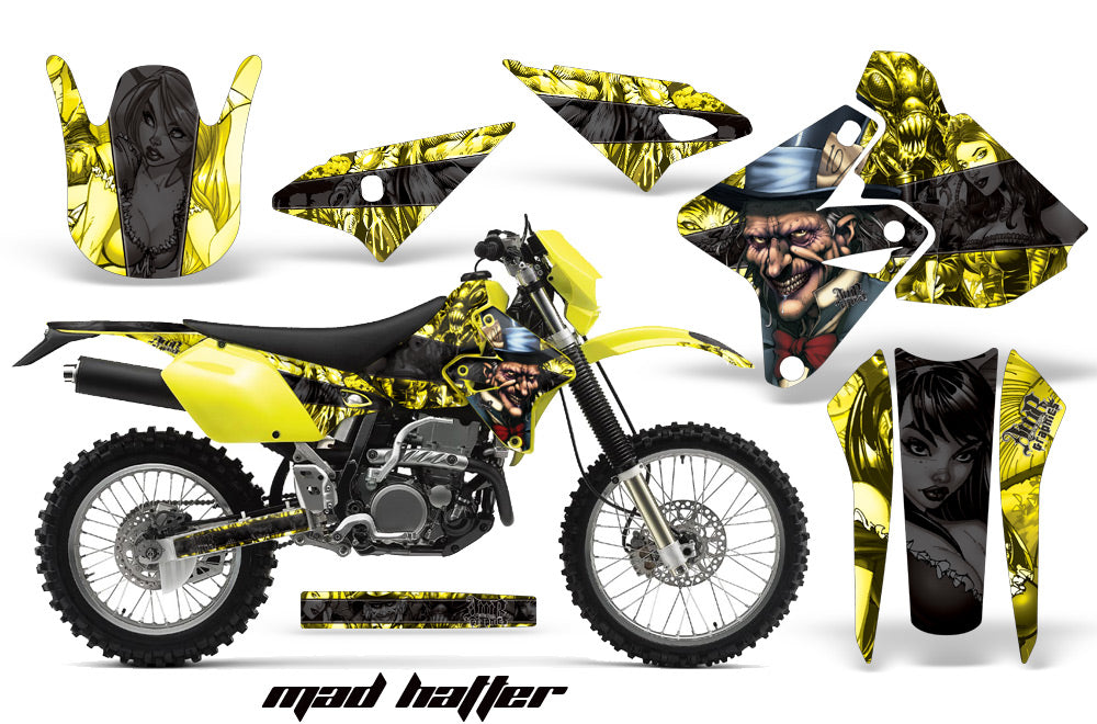 Dirt Bike Graphics Kit Decal Sticker Wrap For Suzuki DRZ400S 2000-2018 HATTER BLACK YELLOW-atv motorcycle utv parts accessories gear helmets jackets gloves pantsAll Terrain Depot
