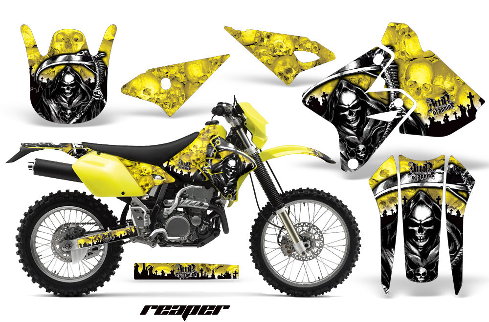 Dirt Bike Graphics Kit Decal Sticker Wrap For Suzuki DRZ400S 2000-2018 REAPER YELLOW-atv motorcycle utv parts accessories gear helmets jackets gloves pantsAll Terrain Depot