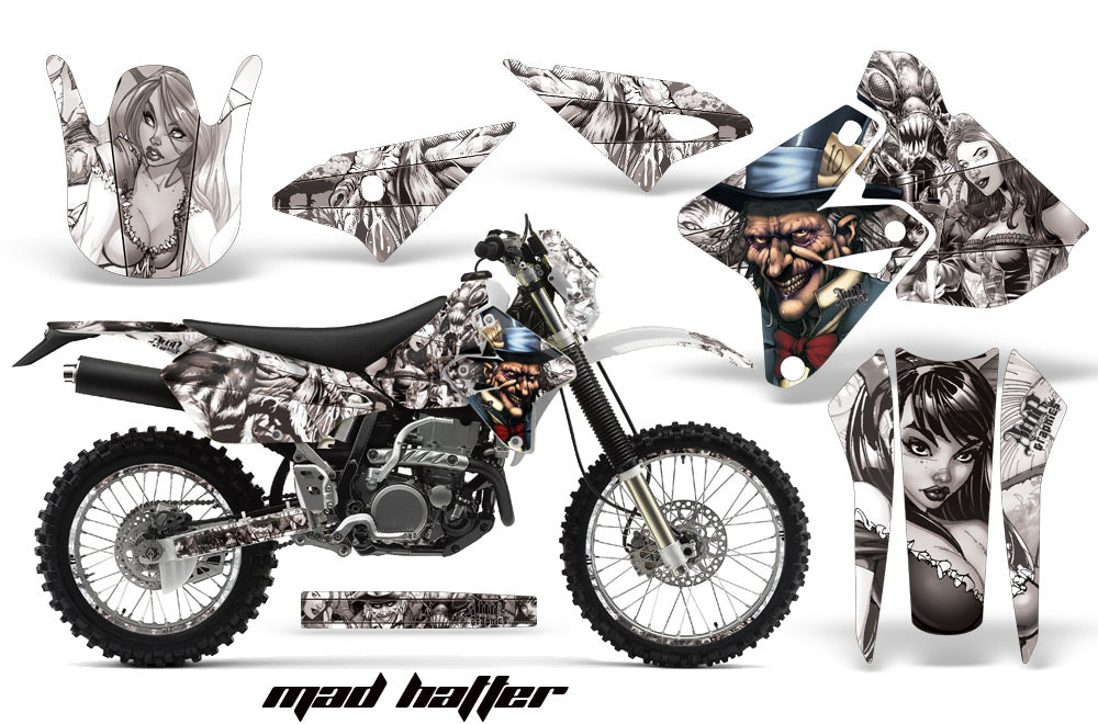 Graphics Kit Decal Sticker Wrap + # Plates For Suzuki DRZ400S 2000-2018 HATTER SILVER WHITE-atv motorcycle utv parts accessories gear helmets jackets gloves pantsAll Terrain Depot
