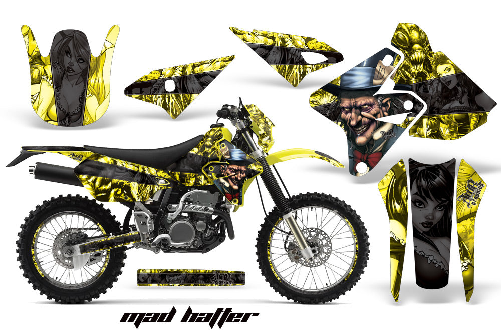 Graphics Kit Decal Sticker Wrap + # Plates For Suzuki DRZ400S 2000-2018 HATTER BLACK YELLOW-atv motorcycle utv parts accessories gear helmets jackets gloves pantsAll Terrain Depot