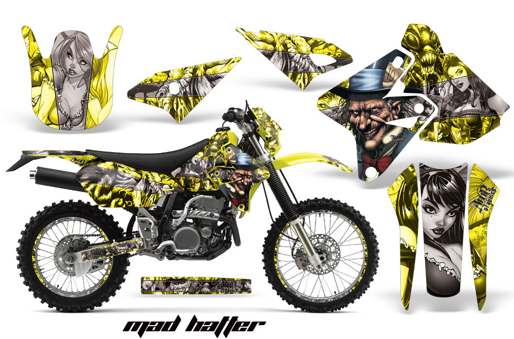 Graphics Kit Decal Sticker Wrap + # Plates For Suzuki DRZ400S 2000-2018 HATTER SILVER YELLOW-atv motorcycle utv parts accessories gear helmets jackets gloves pantsAll Terrain Depot