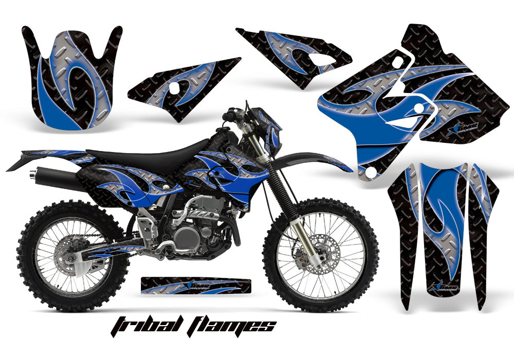 Graphics Kit Decal Sticker Wrap + # Plates For Suzuki DRZ400S 2000-2018 TRIBAL FLAMES BLUE BLACK-atv motorcycle utv parts accessories gear helmets jackets gloves pantsAll Terrain Depot