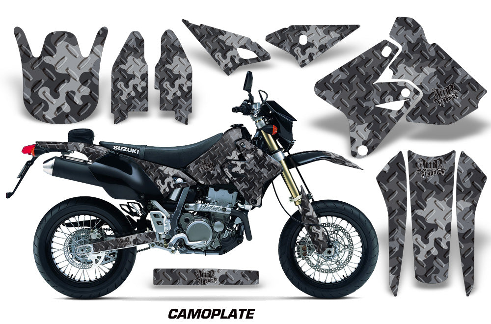 Dirt Bike Graphics Kit Decal Sticker Wrap For Suzuki DRZ400SM 2000-2018 CAMOPLATE BLACK-atv motorcycle utv parts accessories gear helmets jackets gloves pantsAll Terrain Depot
