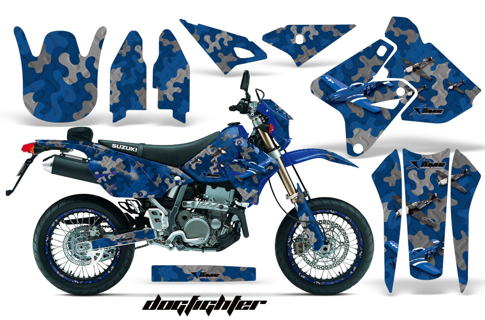 Graphics Kit Decal Sticker Wrap + # Plates For Suzuki DRZ400SM 2000-2018 DOG FIGHT BLUE-atv motorcycle utv parts accessories gear helmets jackets gloves pantsAll Terrain Depot