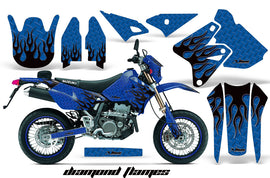 Graphics Kit Decal Sticker Wrap + # Plates For Suzuki DRZ400SM 2000-2018 DIAMOND FLAMES BLACK BLUE-atv motorcycle utv parts accessories gear helmets jackets gloves pantsAll Terrain Depot