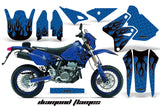 Graphics Kit Decal Sticker Wrap + # Plates For Suzuki DRZ400SM 2000-2018 DIAMOND FLAMES BLACK BLUE