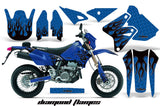 Dirt Bike Graphics Kit Decal Sticker Wrap For Suzuki DRZ400SM 2000-2018 DIAMOND FLAMES BLACK BLUE