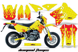 Graphics Kit Decal Sticker Wrap + # Plates For Suzuki DRZ400SM 2000-2018 DIAMOND FLAMES RED YELLOW