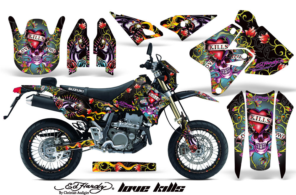 Graphics Kit Decal Sticker Wrap + # Plates For Suzuki DRZ400SM 2000-2018 EDHLK BLACK-atv motorcycle utv parts accessories gear helmets jackets gloves pantsAll Terrain Depot