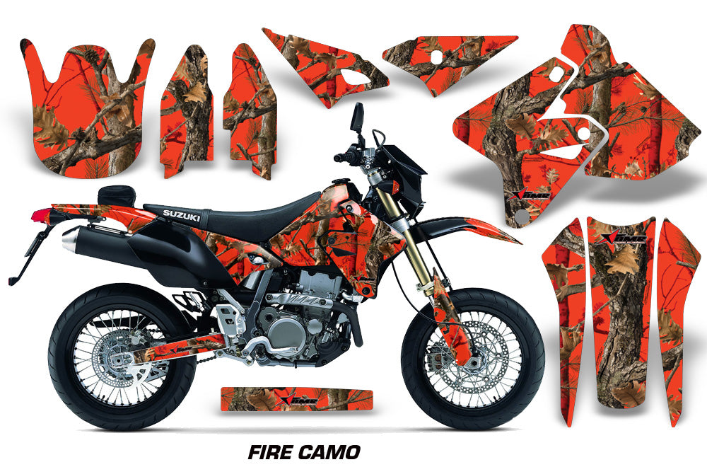 Dirt Bike Graphics Kit Decal Sticker Wrap For Suzuki DRZ400SM 2000-2018 FIRE CAMO-atv motorcycle utv parts accessories gear helmets jackets gloves pantsAll Terrain Depot